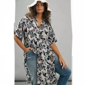 Anthropologie Maeve Rita Printed Tunic Blouse Lagenlook Boho Top Size Small